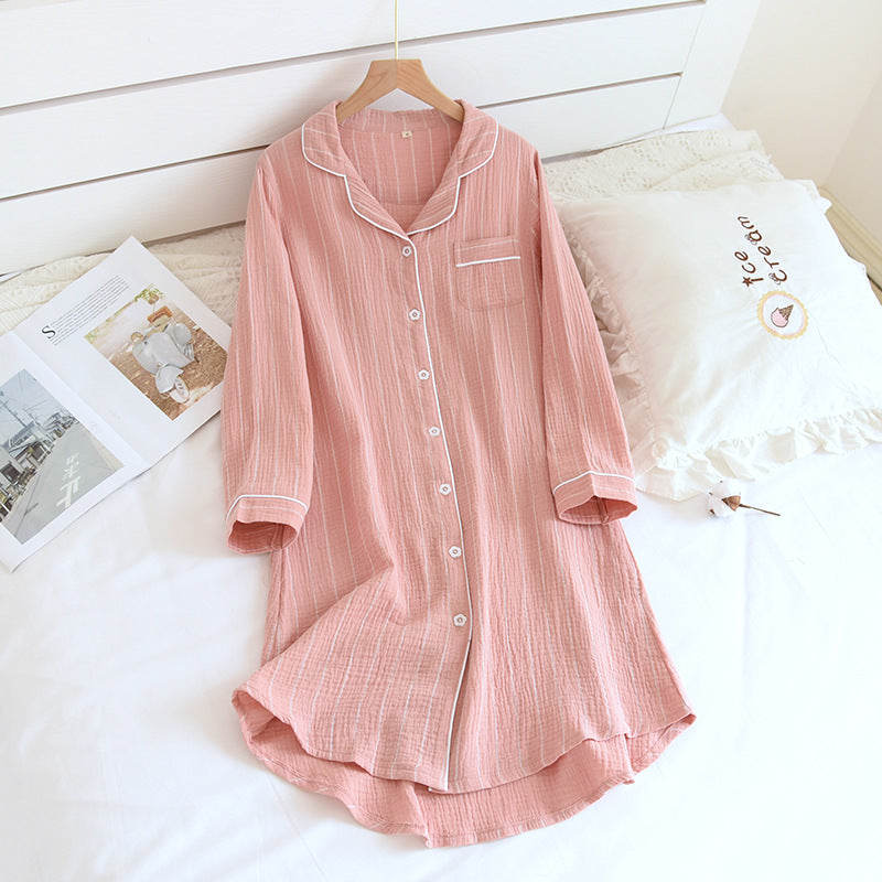 Striped Lapel Nightdress