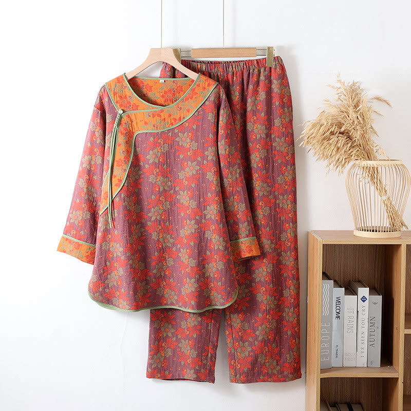 Floral Closure Cotton Pajama Set