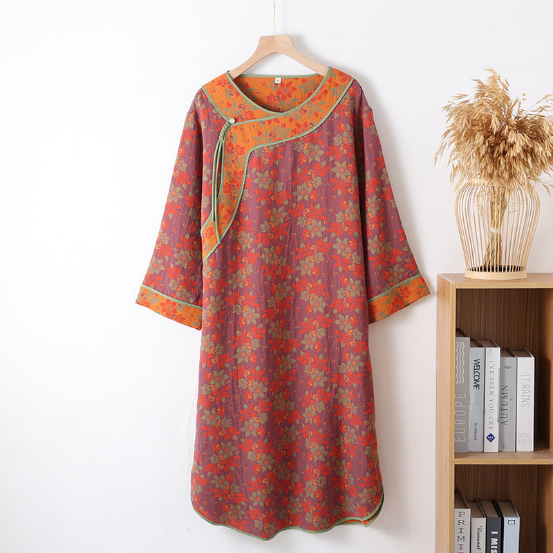 Long Jacquard Floral Nightgown