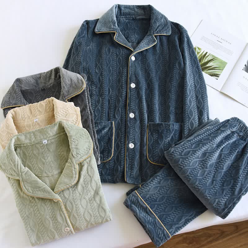 Düz Renk Yaka Flanel Pijama Takımı