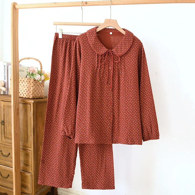 Gül Detaylı Pamuklu Kırmızı Takım