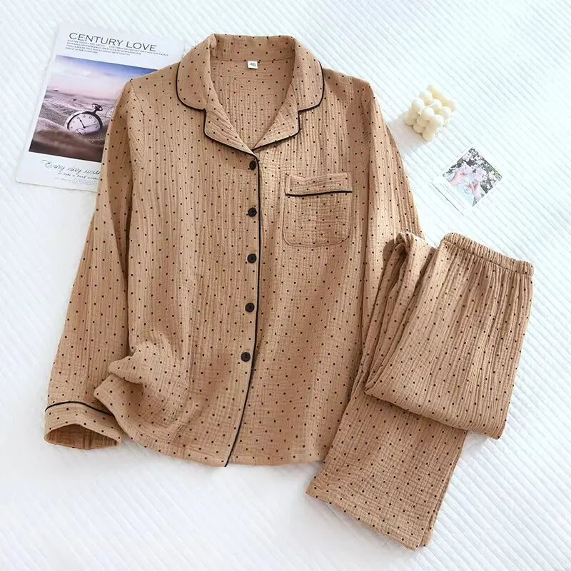 Uzun Nokta Desenli Pijama Takımı