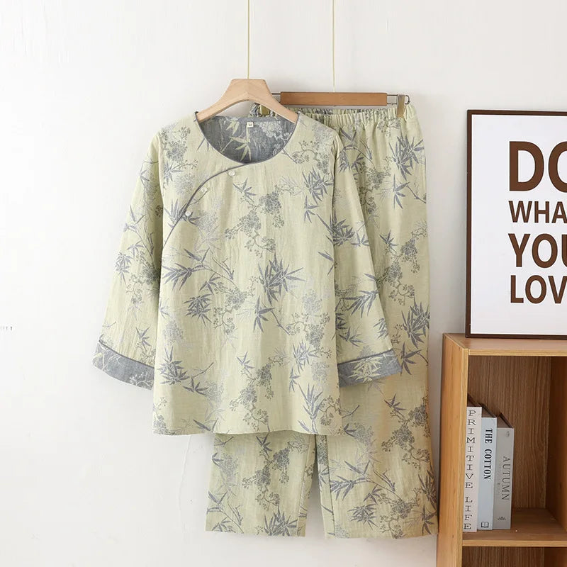 Leaf Jacquard Kimono Set