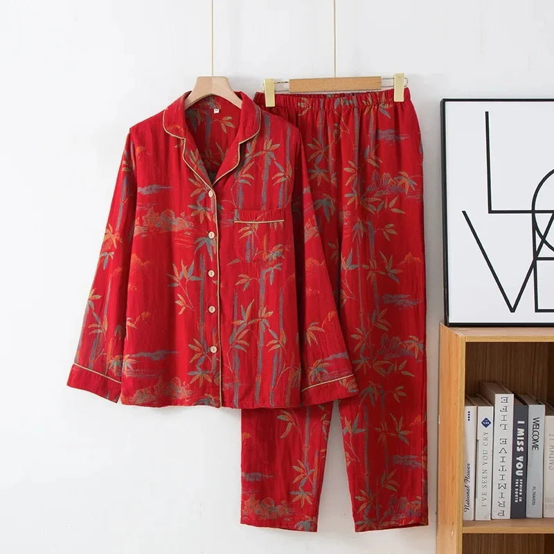 Uzun Kollu Desenli Pijama Takımı