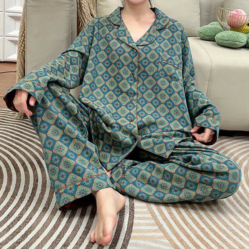 Plus-size Geometric Cotton Pajama Set