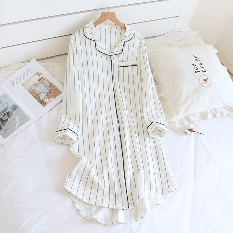 Striped Lapel Nightdress