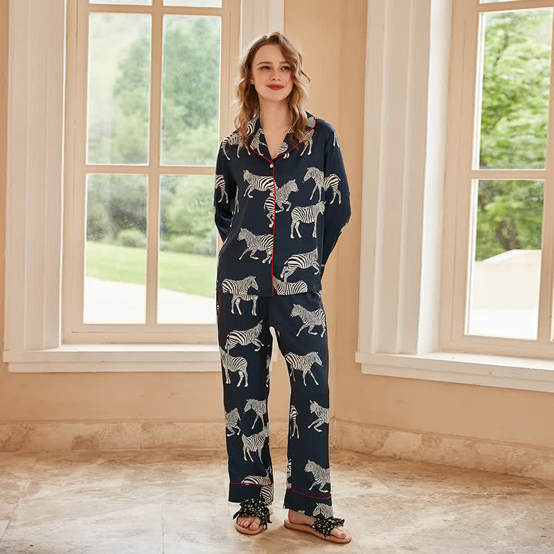 Zebra Desenli Saten Pijama Takımı
