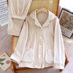 Düz Renk Yaka Flanel Pijama Takımı