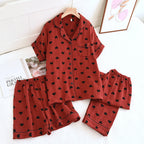 Heart Print Cotton Pajama Set (3Adet)