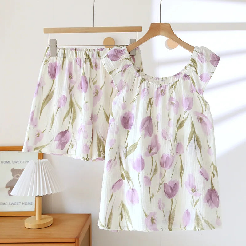 Pastoral Desenli Pamuklu Pijama Takımı