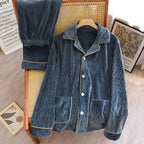 Düz Renk Yaka Flanel Pijama Takımı