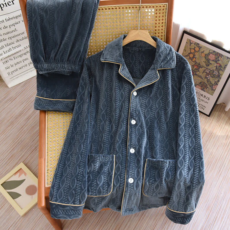 Düz Renk Yaka Flanel Pijama Takımı