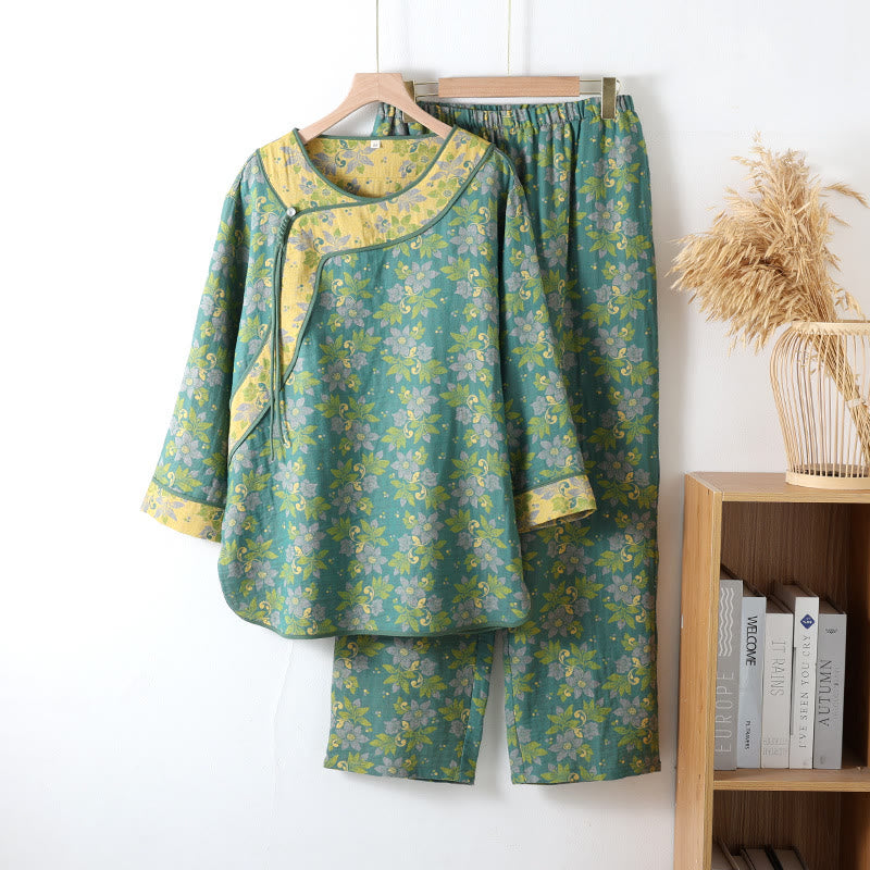 Floral Closure Cotton Pajama Set