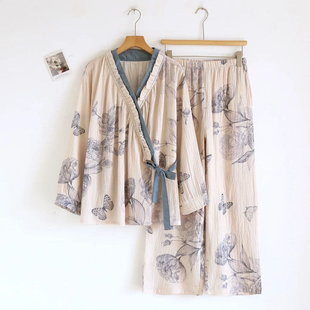 Kyoto Kelebek Pamuklu Kimono Takım