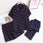 Heart Print Cotton Pajama Set (3Adet)