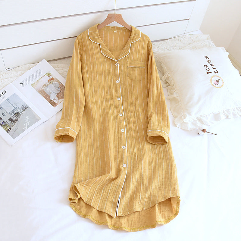 Striped Lapel Nightdress