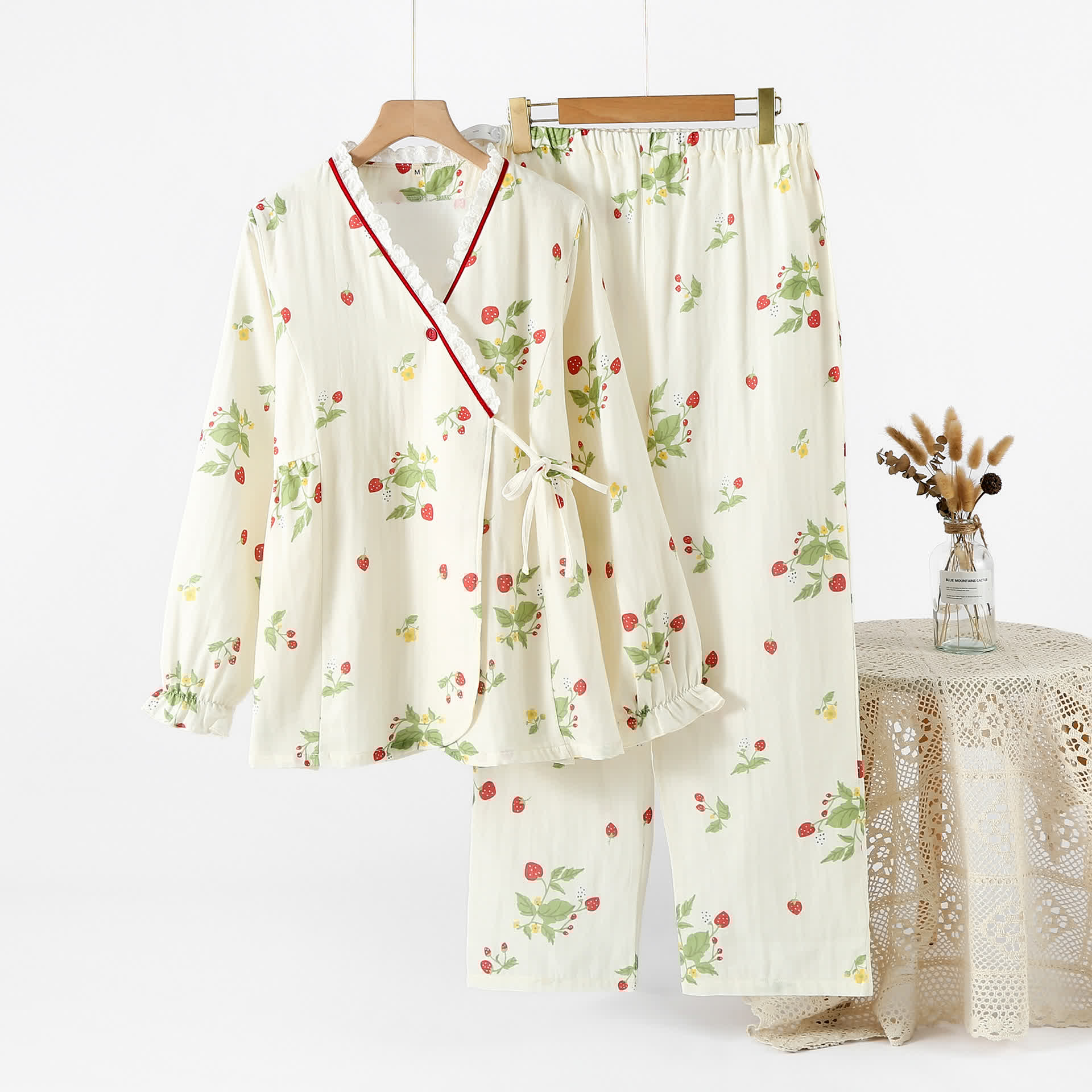 Strawberry Print Cotton  Pajama Set