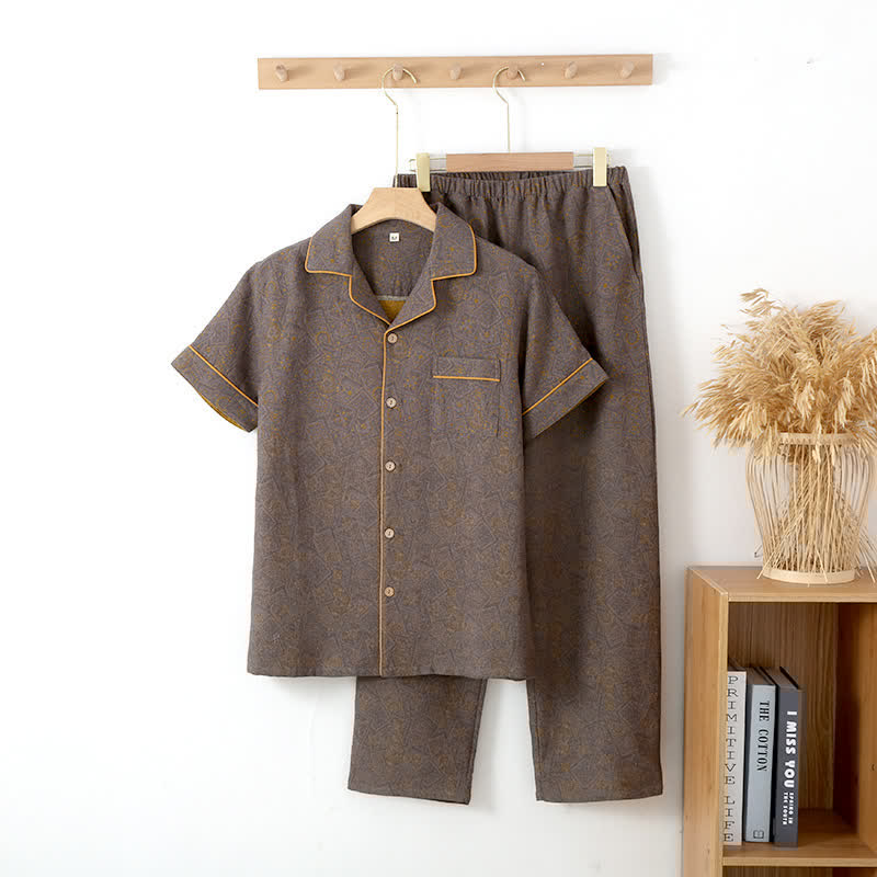 Nötr Çift Katmanlı Pamuklu Pijama Takımı