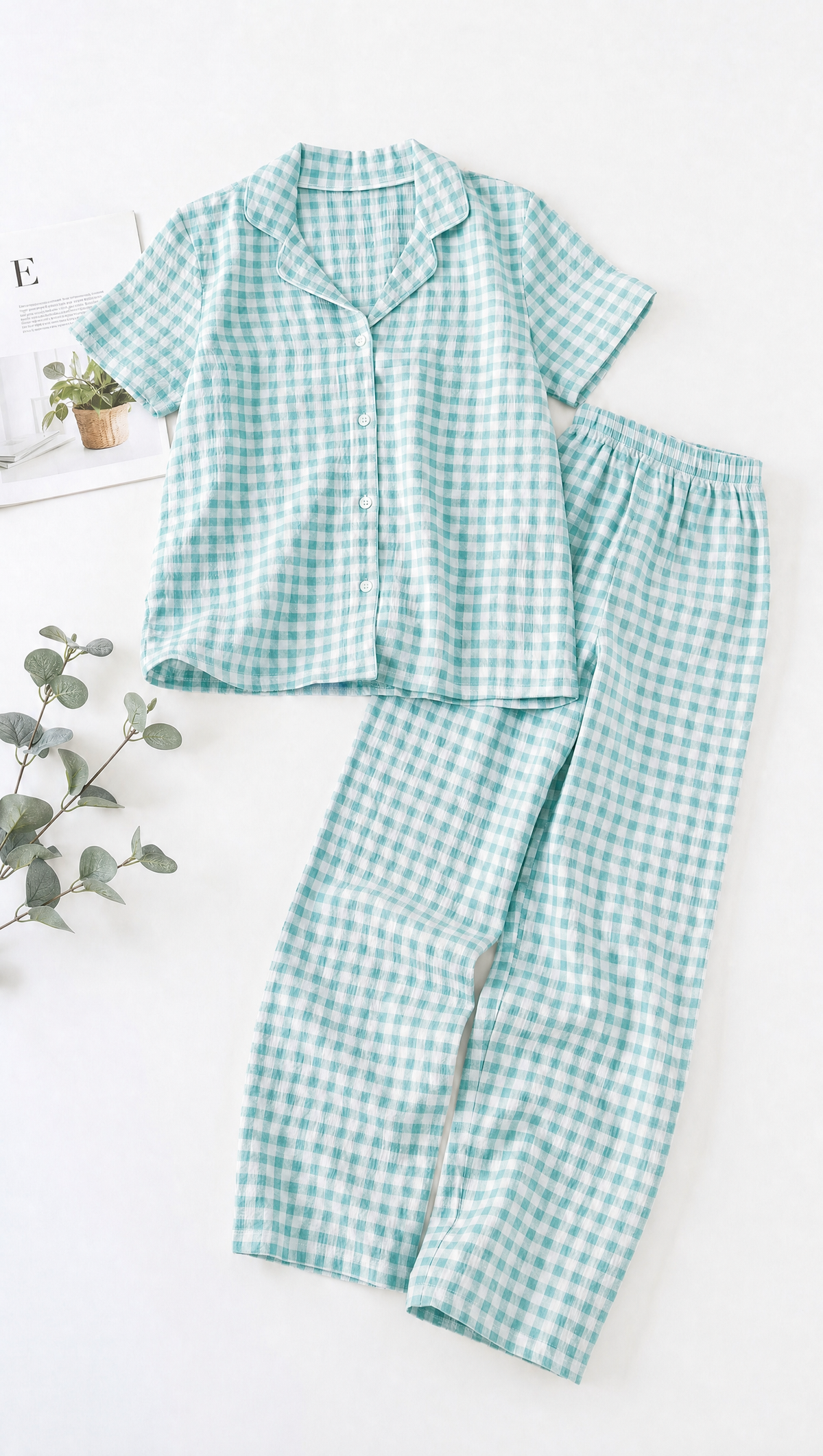Ekose Kısa Kollu Pijama Takımı
